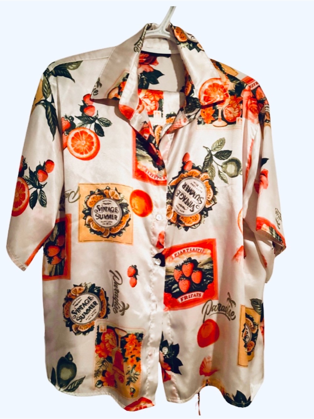 MIDNIGHT BAKERY- Women's White Orange-Print Satin feel Pajama Set
